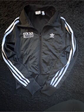 NEW adidas Black Track Jacket with White Stripes and Trefoil Logo